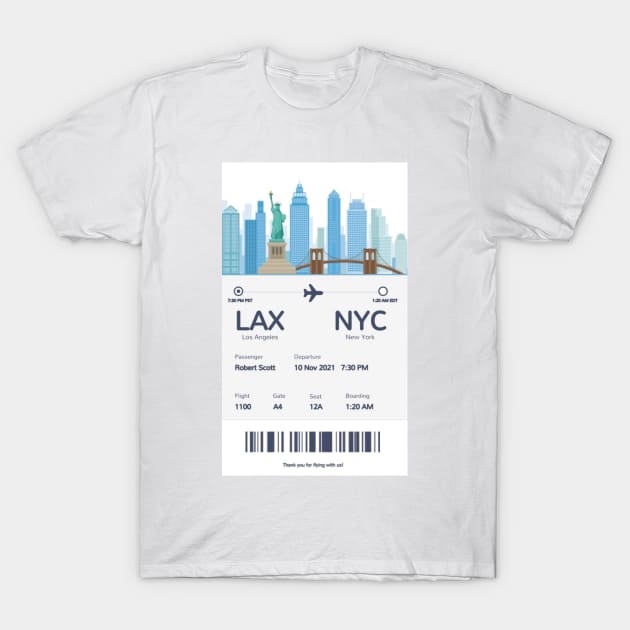 Boarding ticket LA to New York T-Shirt by Petko121212